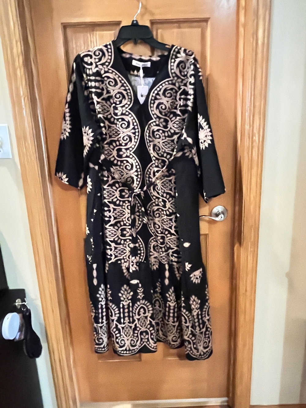 Boho Embroidered Black and Cream Midi Dress
